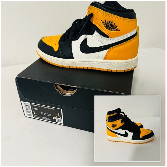 Jordan 1 Retro High OG (PS) 1Y Kids Taxi Black-Sail Sneakers AQ2664 711 - Picture 1 of 7